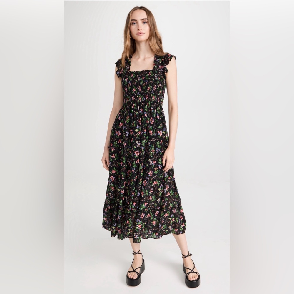 Hill House Home Ellie Nap Black crinkle berry Floral Midi Dress